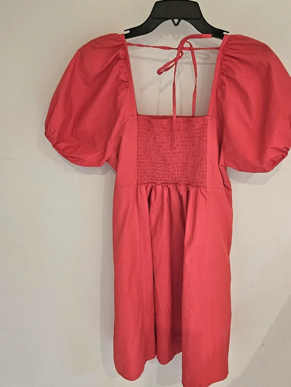 Draper James Mini Dress Red Orange Smocked Back Puff Sleeves